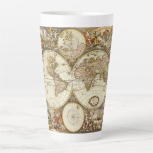 Tasse Latte Carte ancienne du monde de Frederick de Wit, vers 