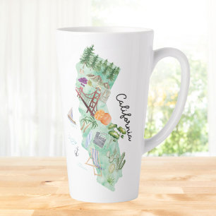 Tasse Latte Carte artistique de l'État de Californie à l'aquar