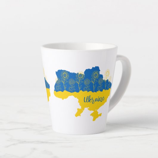 Tasse Latte Carte de l'Ukraine avec tournesol et drapeau ukrai (Angle droit)