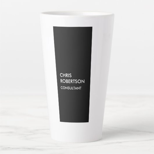 Tasse Latte Carte de visite unique vertical noir noir tendance (Devant)