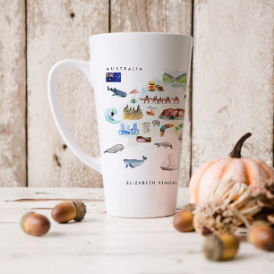 Tasse Latte Carte illustrée aquarelle d'Australie Monogramme