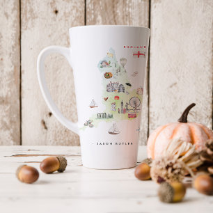 Tasse Latte Carte illustrée aquarelle de l'Angleterre   Monogr