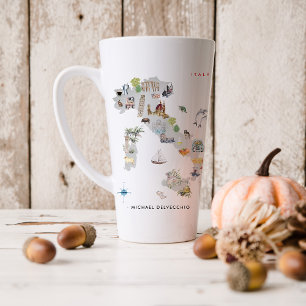 Tasse Latte Carte illustrée de l'Italie à l'aquarelle   Monogr