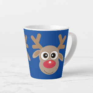 Tasse Latte Cartoon de Noël Cute Reindeer bleu