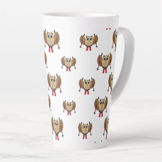 Tasse Latte Cartoon de ski de Chouette (Angle droit)