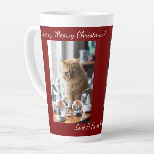 Tasse Latte Cat Snow Globe, Image Names Text, Customize, (Angle gauche)