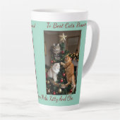 Tasse Latte Cats Christmas Tree, Image Names Text, Customize, (Angle droit)