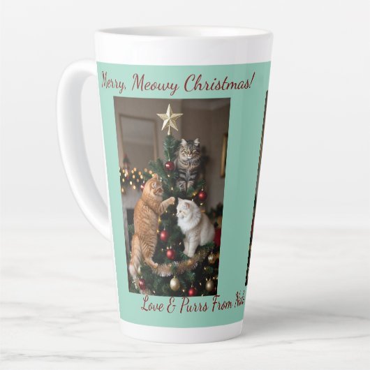 Tasse Latte Cats Christmas Tree, Image Names Text, Customize,  (Angle gauche)