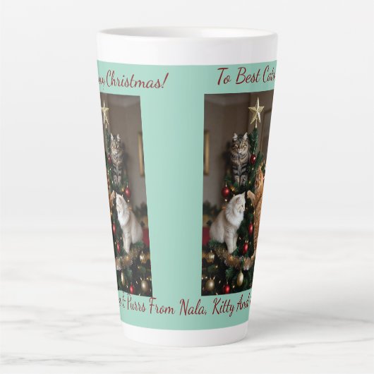 Tasse Latte Cats Christmas Tree, Image Names Text, Customize, (Devant)