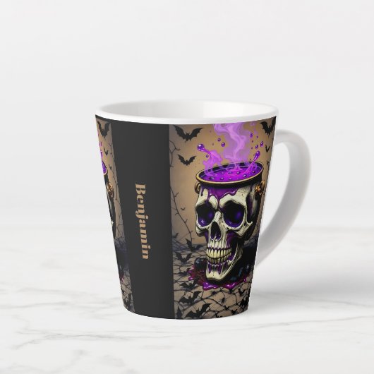 Tasse Latte Cauldron d'Halloween gothique foncé (Angle droit)