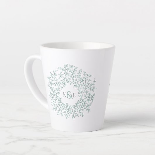 Tasse Latte Cercle vert feuille mariage cadeau monogramme (Angle gauche)