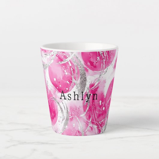 Tasse Latte Cercles Abstraits en verre d'argent rose (Devant)