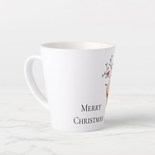 Tasse Latte Cerf de Noël aux oiseaux (Angle gauche)