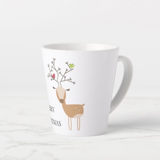 Tasse Latte Cerf de Noël aux oiseaux (Angle droit)