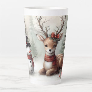 Tasse Latte Cerf de Noël/bonhomme de neige en bois classique