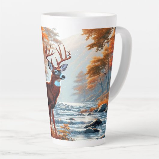 Tasse Latte Cerf majestueux debout près d'une rivière dans la (Angle droit)