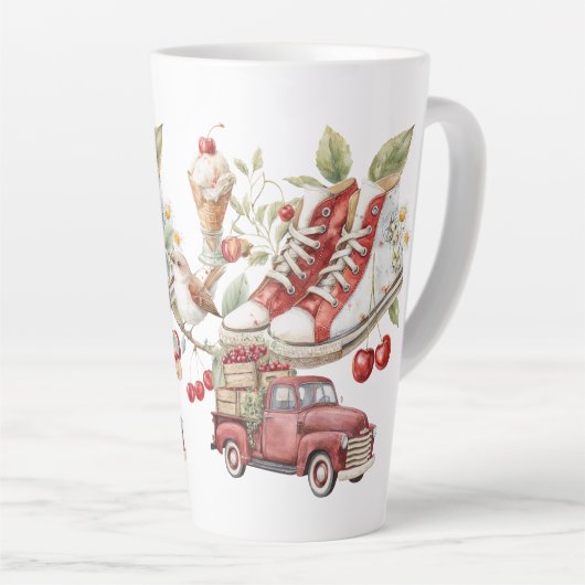 Tasse Latte Cerises Douces d'Été (Angle droit)