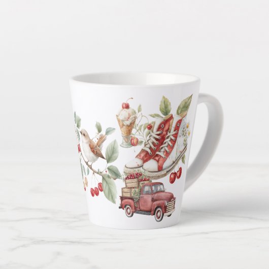 Tasse Latte Cerises Douces d'Été (Angle droit)