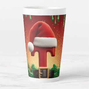 Tasse Latte Chapeau de Père Noël Initial T pour noms de famill