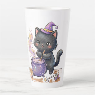 Tasse Latte Charmante Sorcière Le Chat Noir Brasse une Potion
