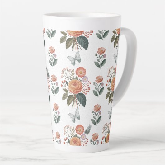 Tasse Latte Charme à fleurs avec ailes de papillon (Angle droit)