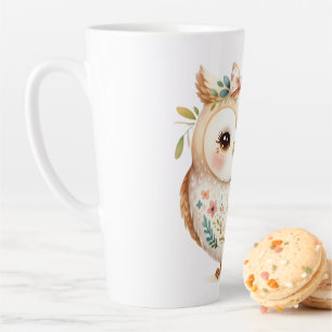 Tasse Latte Charme de la chouette bohème cottagecore florale f
