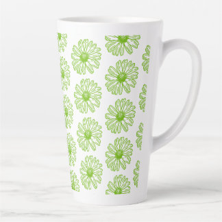 Tasse Latte Chartreuse Green Daisy Print, Hippie Flower Print