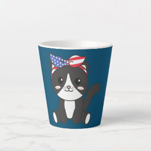 Tasse Latte Chat américain du 4 juillet pour enfants Mignon Ch