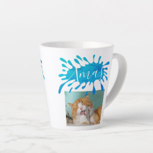 Tasse Latte Chat Animal Bleu Noël Écriture Noël Photo