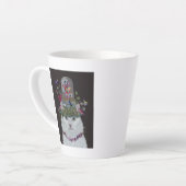 Tasse Latte Chat blanc avec cloche papillon (Angle gauche)