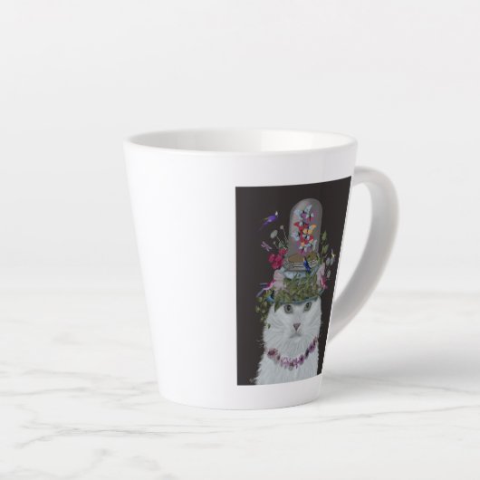 Tasse Latte Chat blanc avec cloche papillon (Angle droit)
