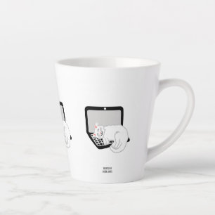 Tasse Latte Chat Blanc Dormir Sur L'Ordinateur Portable Petite