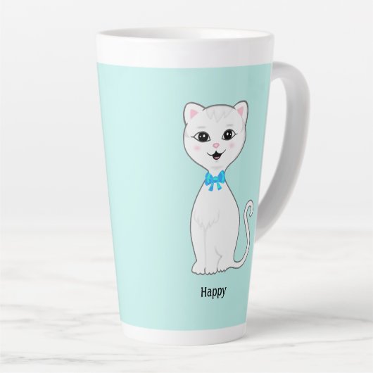 Tasse Latte Chat blanc sur bleu clair (Angle droit)