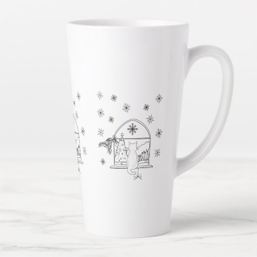 Tasse Latte Chat de Noël de Noël joli tiré à la main (Droite)