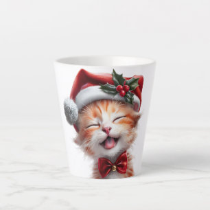 Tasse Latte Chat de Noël mignon avec chapeau de Père Noël et C