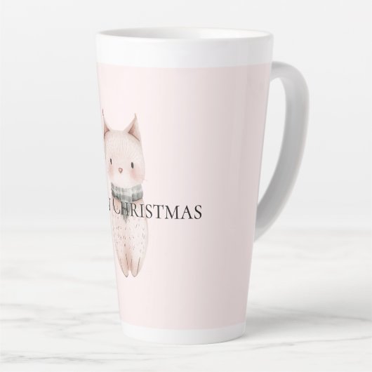 Tasse Latte Chat de Noël rose vif (Angle droit)