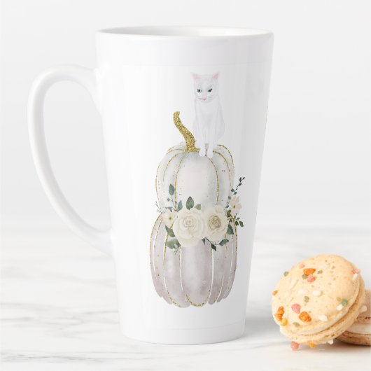 Tasse Latte Chat d'Halloween et Citrouille (En situation)