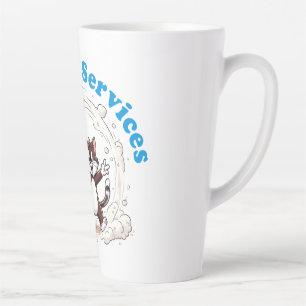 Tasse Latte Chat drôle se nettoyant avec un pinceau à plumes c