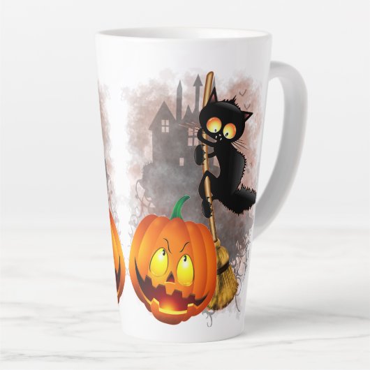 Tasse Latte Chat effrayé par Citrouille Fun Halloween caractèr (Angle droit)