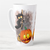 Tasse Latte Chat effrayé par Citrouille Fun Halloween caractèr (Angle gauche)