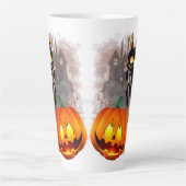 Tasse Latte Chat effrayé par Citrouille Fun Halloween caractèr (Devant)