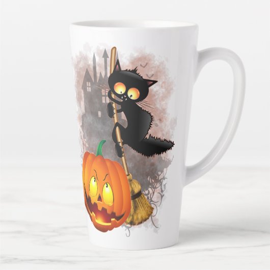 Tasse Latte Chat effrayé par Citrouille Fun Halloween caractèr (Droite)