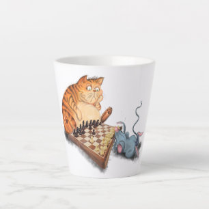 Tasse Latte Chat et souris Jouer aux échecs Dessin drôle