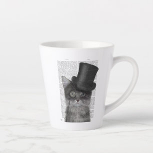 Tasse Latte Chat gris avec chapeau supérieur