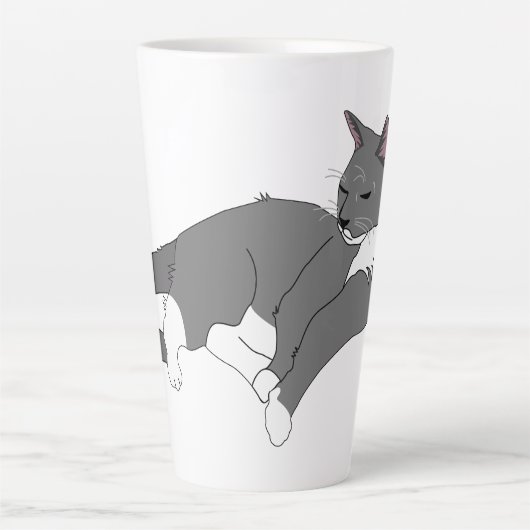 Tasse Latte Chat gris et blanc Tuxedo (Devant)
