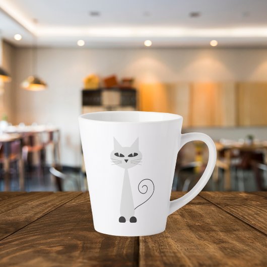 Tasse Latte Chat Gris Minimaliste