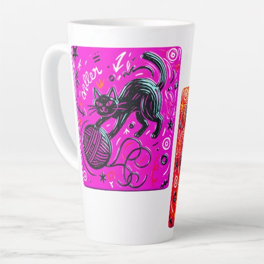 Tasse Latte Chat noir bicolore (Angle gauche)