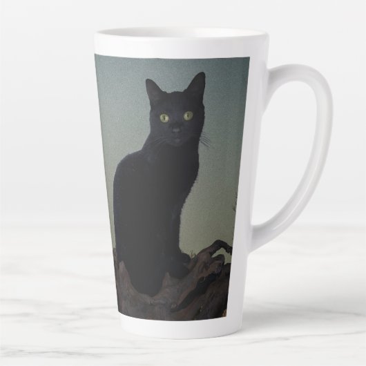 Tasse Latte Chat noir dans un arbre devant une Pleine lune (Droite)