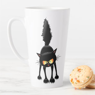 Tasse Latte Chat noir de dessin animé drôle et féroce 