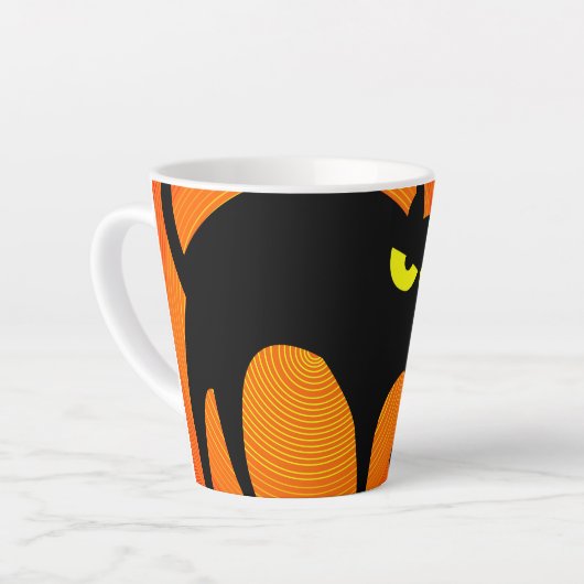 Tasse Latte Chat noir d'Halloween (Angle gauche)